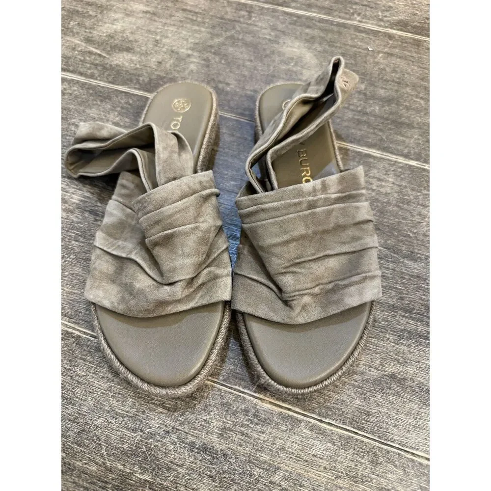 TORY BURCH SLING BACK SUEDE ESPADRILLE‎ SANDALS Colir Leccio SIZE 7 Boho Ruched